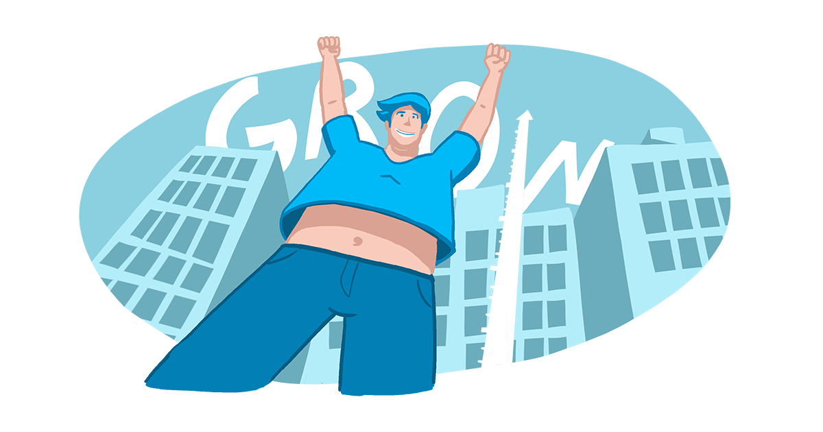 A man was celebrating with his arms up and excited to increase his height or grow taller.