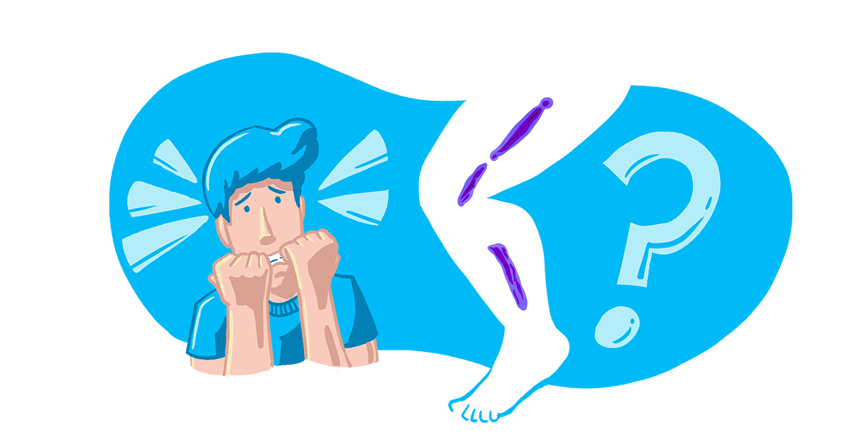 A nervous man is biting his nails while looking at and thinking about the scars that will be left from height-increasing surgery.